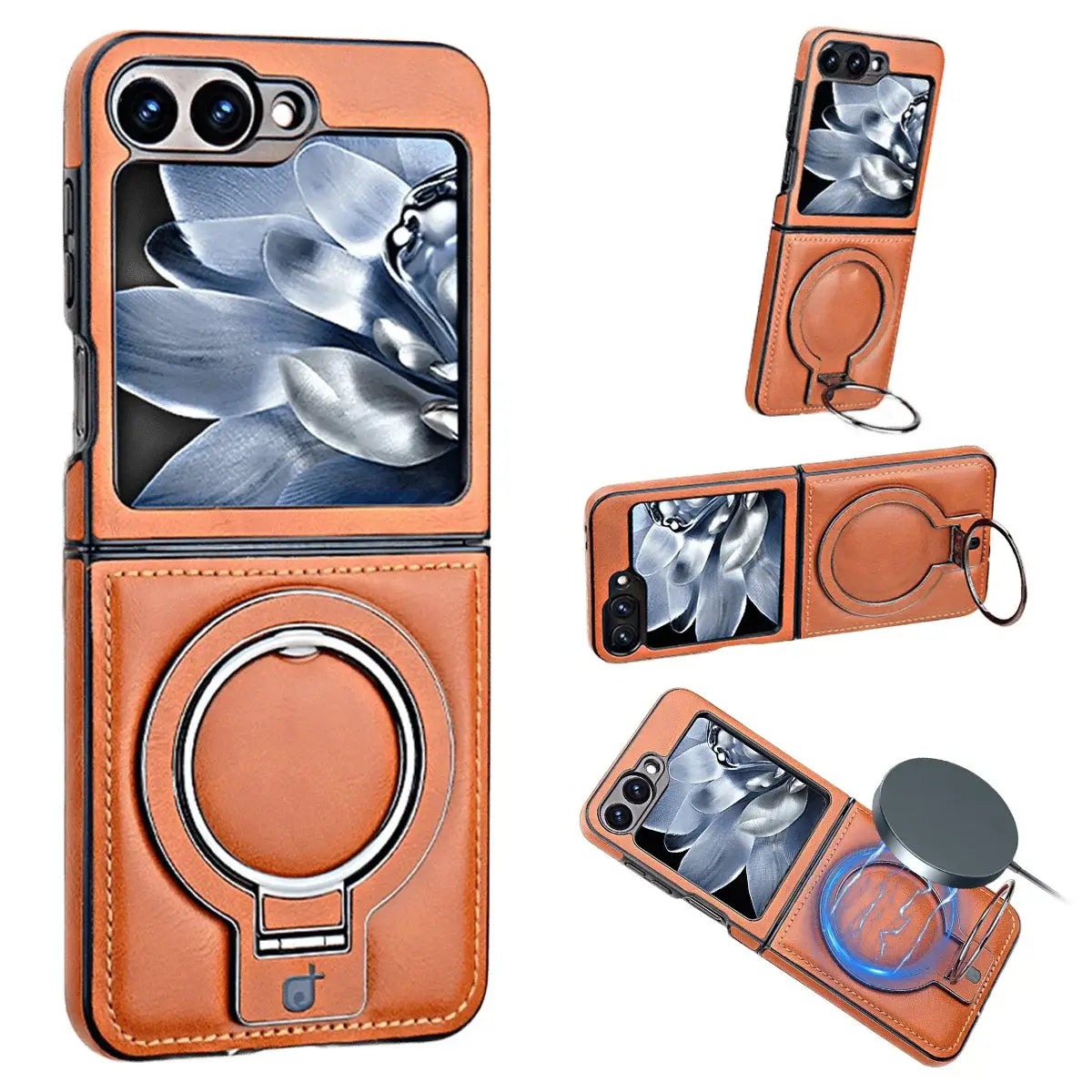 RIMBMAX Luxury Leather Magnetic Case for Samsung Galaxy Z Flip, Built-in Invisible Stand, Premium Phone Cover RIMBMAX Luxury Leather Magnetic Case for Samsung Galaxy Z Flip, Built-in Invisible Stand, Premium Phone Cover