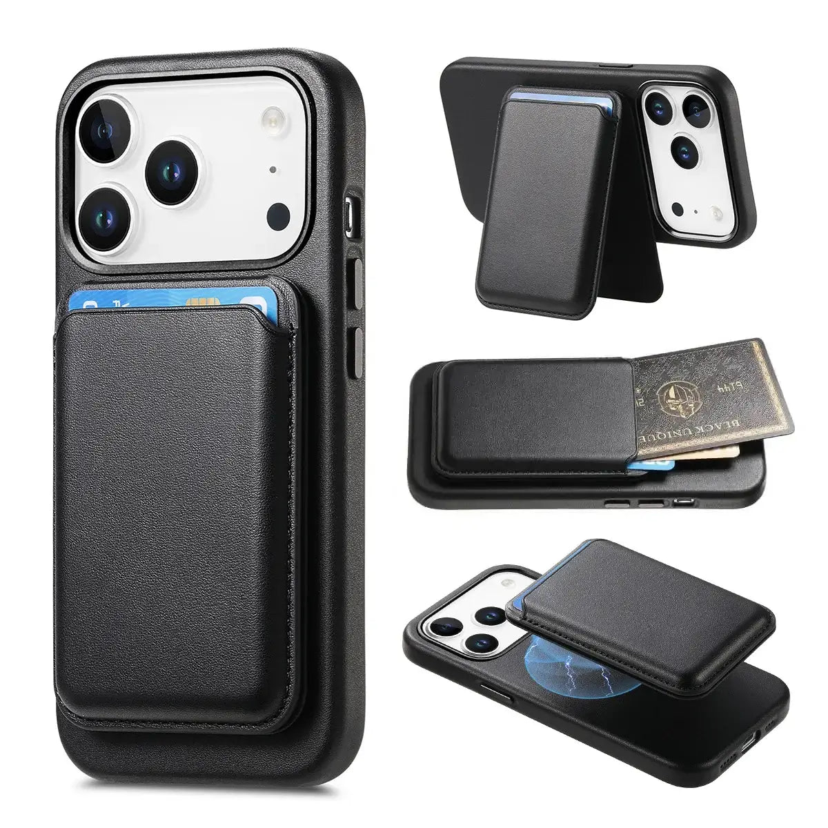 Premium RIMBMAX® ADRIAN crafted from full-grain leather. MagSafe compatible with metal buttons and camera protection. The pinnacle of Rimbmax cases.-iPhone 17 Pro Max, Black