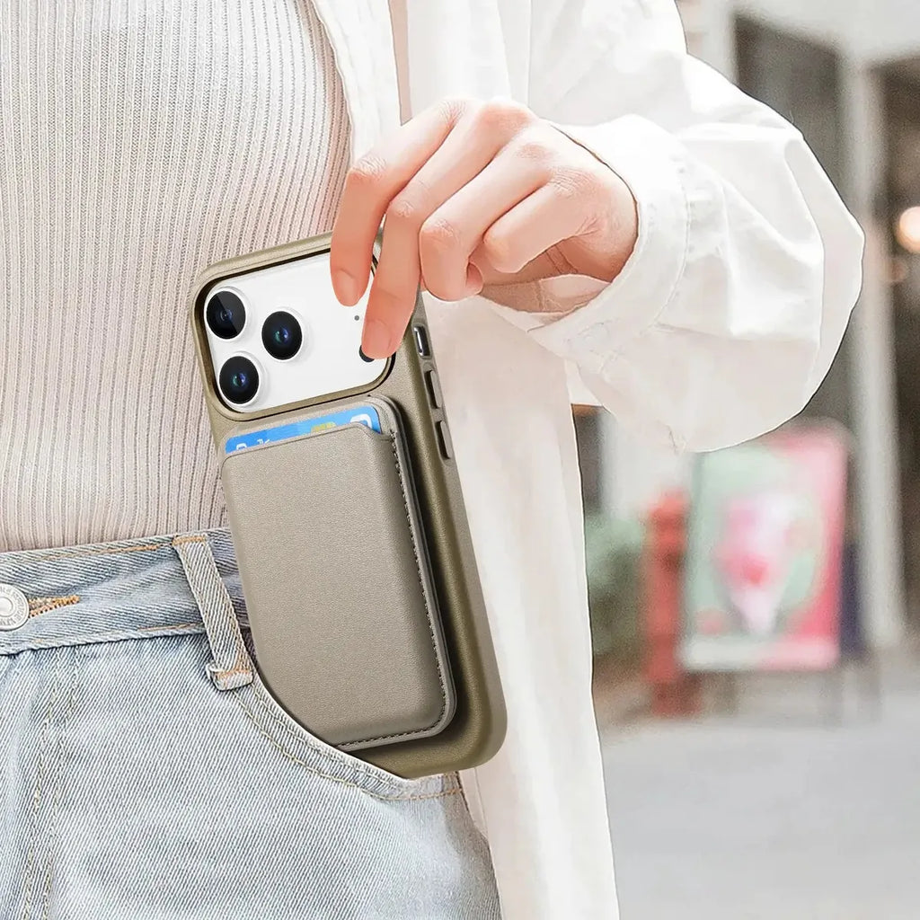 Premium RIMBMAX® ADRIAN crafted from full-grain leather. MagSafe compatible with metal buttons and camera protection. The pinnacle of Rimbmax cases.-iPhone 17 Pro Max, Bronze