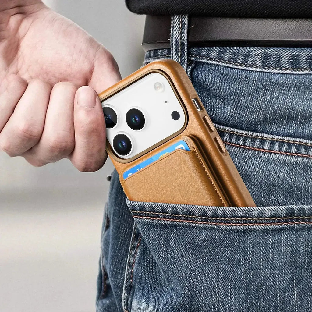 Premium RIMBMAX® ADRIAN crafted from full-grain leather. MagSafe compatible with metal buttons and camera protection. The pinnacle of Rimbmax cases.-iPhone 17 Pro Max, Bronze