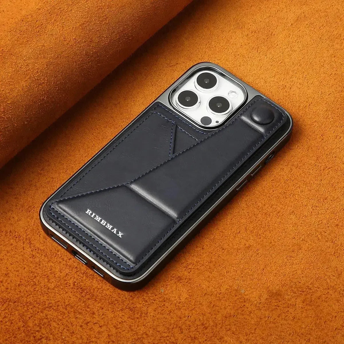 RIMBMAX® CHARLES offers slim, full-coverage protection. A premium leather phone case with an integrated card holder and stand. Authentic Rimbmax craft.-iPhone 16 Pro Max, Brown
