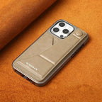 RIMBMAX® CHARLES offers slim, full-coverage protection. A premium leather phone case with an integrated card holder and stand. Authentic Rimbmax craft.-iPhone 16 Pro Max, Brown