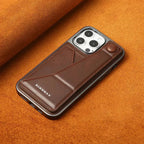 RIMBMAX® CHARLES offers slim, full-coverage protection. A premium leather phone case with an integrated card holder and stand. Authentic Rimbmax craft.-iPhone 16 Pro Max, Brown