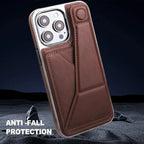 RIMBMAX® CHARLES offers slim, full-coverage protection. A premium leather phone case with an integrated card holder and stand. Authentic Rimbmax craft.-iPhone 16 Pro Max, Brown