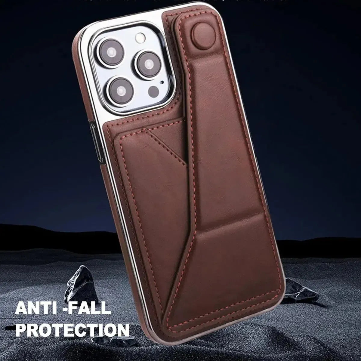 RIMBMAX® CHARLES offers slim, full-coverage protection. A premium leather phone case with an integrated card holder and stand. Authentic Rimbmax craft.-iPhone 16 Pro Max, Brown