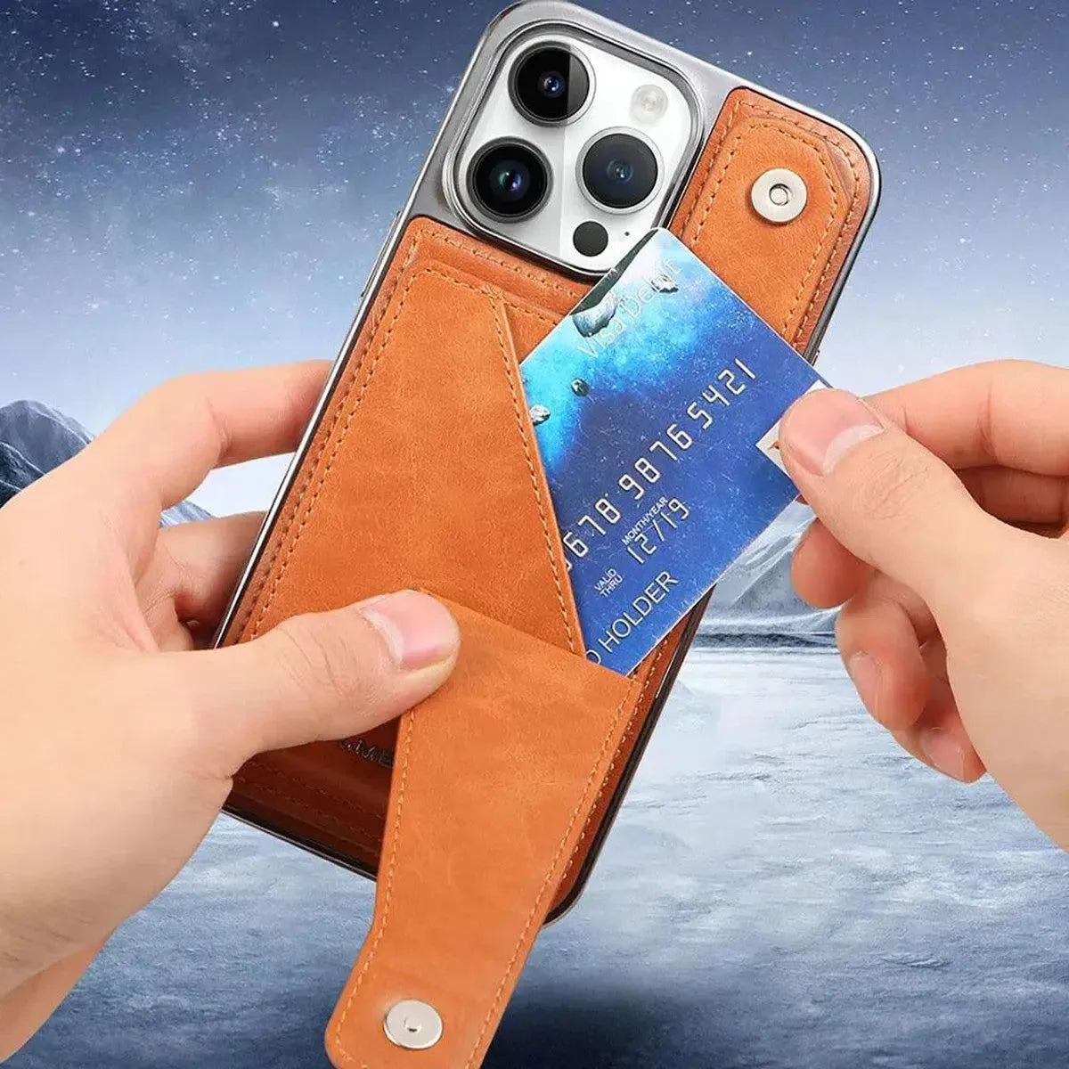 RIMBMAX® CHARLES offers slim, full-coverage protection. A premium leather phone case with an integrated card holder and stand. Authentic Rimbmax craft.-iPhone 16 Pro Max, Brown