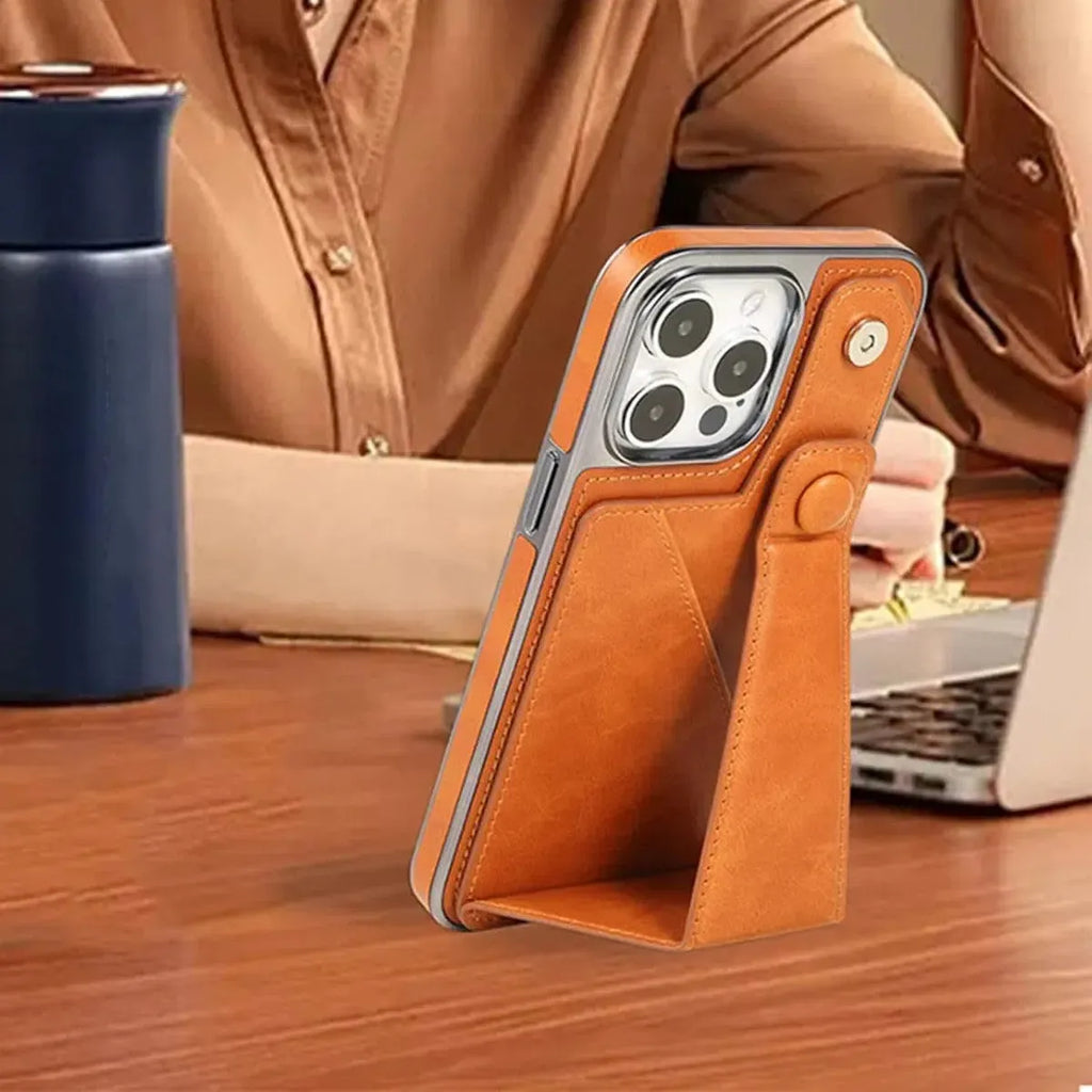 RIMBMAX® CHARLES offers slim, full-coverage protection. A premium leather phone case with an integrated card holder and stand. Authentic Rimbmax craft.-iPhone 16 Pro Max, Brown