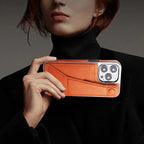 RIMBMAX® CHARLES offers slim, full-coverage protection. A premium leather phone case with an integrated card holder and stand. Authentic Rimbmax craft.-iPhone 16 Pro Max, Brown