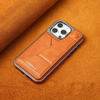 RIMBMAX® CHARLES offers slim, full-coverage protection. A premium leather phone case with an integrated card holder and stand. Authentic Rimbmax craft.-iPhone 16 Pro Max, Brown