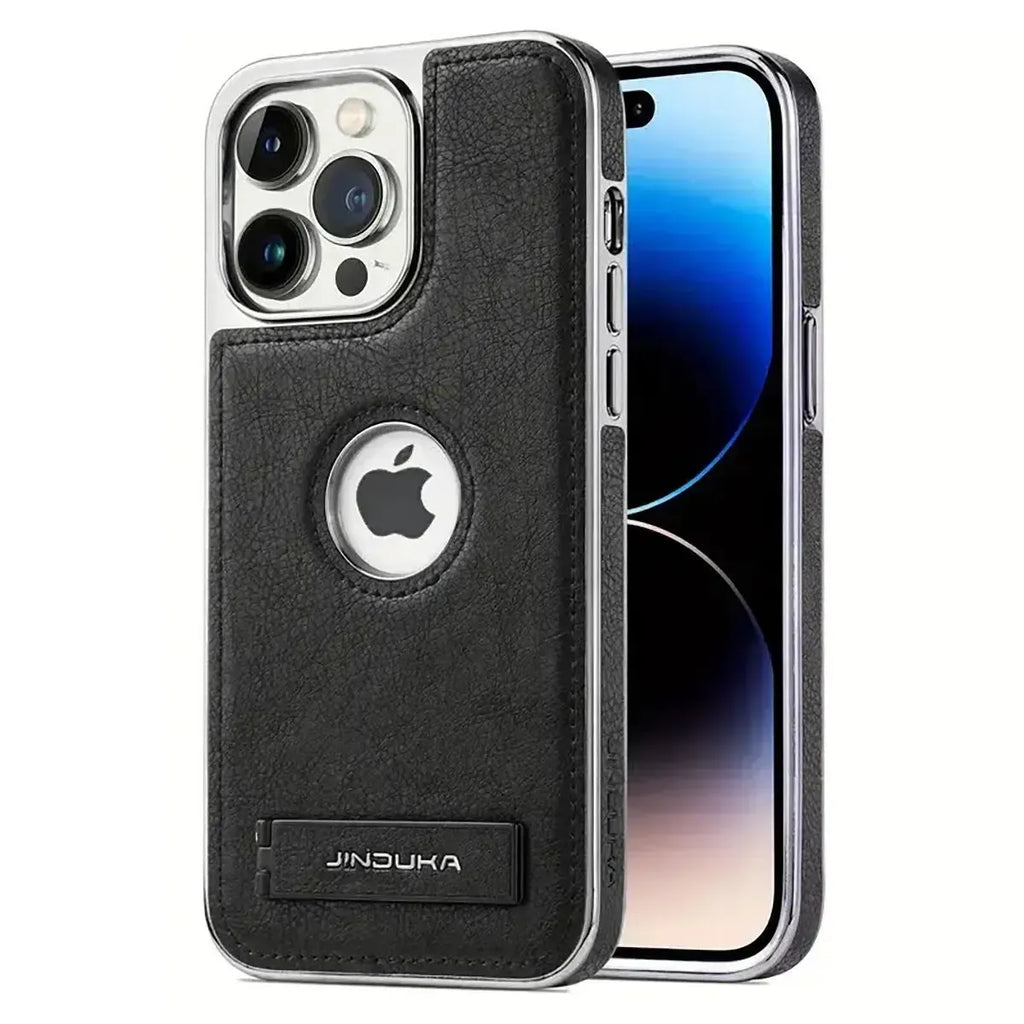Experience the RIMBMAX® LIAM. A shockproof genuine leather iPhone case featuring a soft protective back and multi-angle stand. Shop official Rimbmax quality.-iPhone 17 Pro Max, Black
