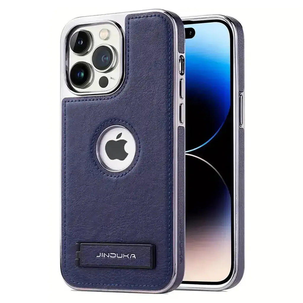 Experience the RIMBMAX® LIAM. A shockproof genuine leather iPhone case featuring a soft protective back and multi-angle stand. Shop official Rimbmax quality.-iPhone 17 Pro Max, Blue