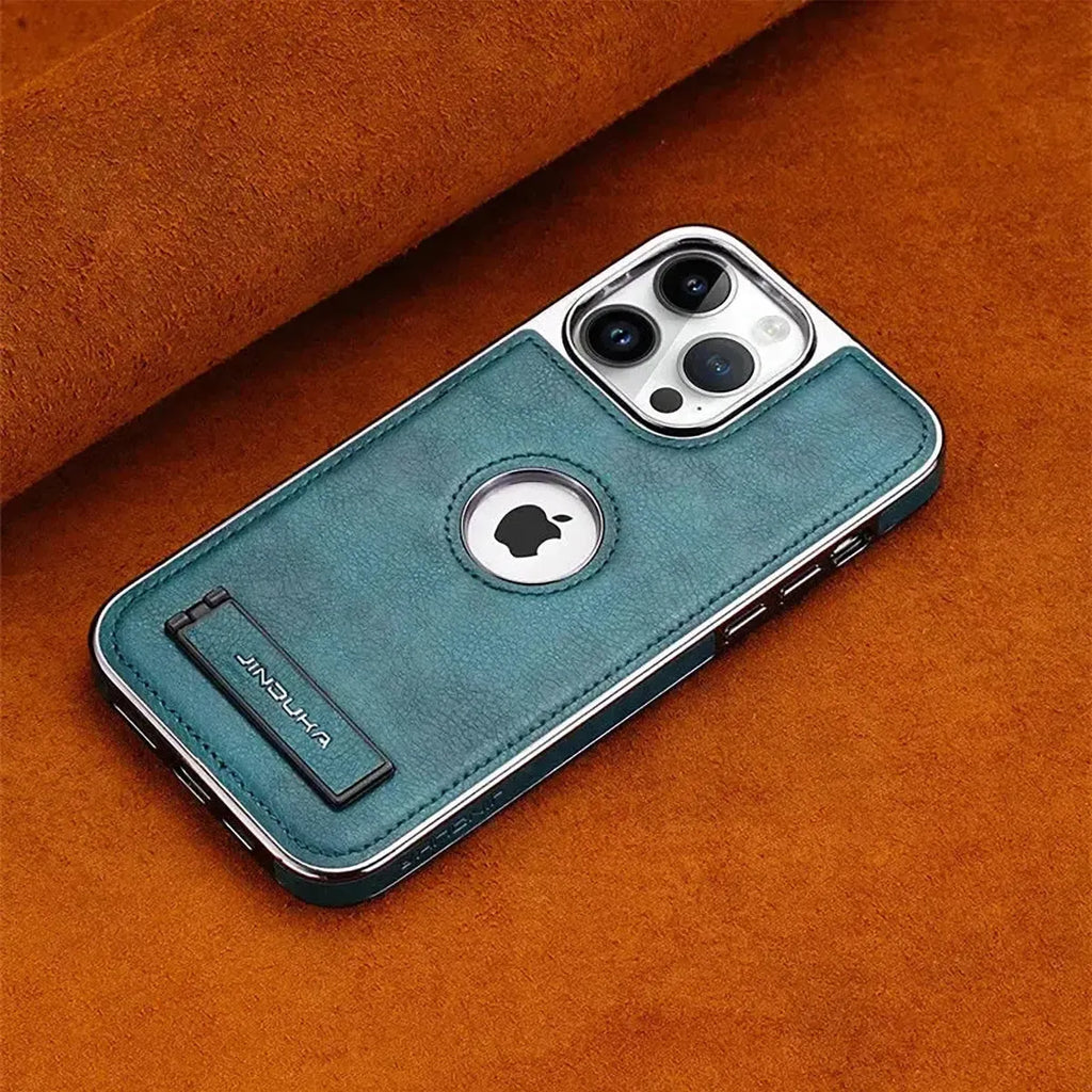 Experience the RIMBMAX® LIAM. A shockproof genuine leather iPhone case featuring a soft protective back and multi-angle stand. Shop official Rimbmax quality.-iPhone 17 Pro Max, Bronze
