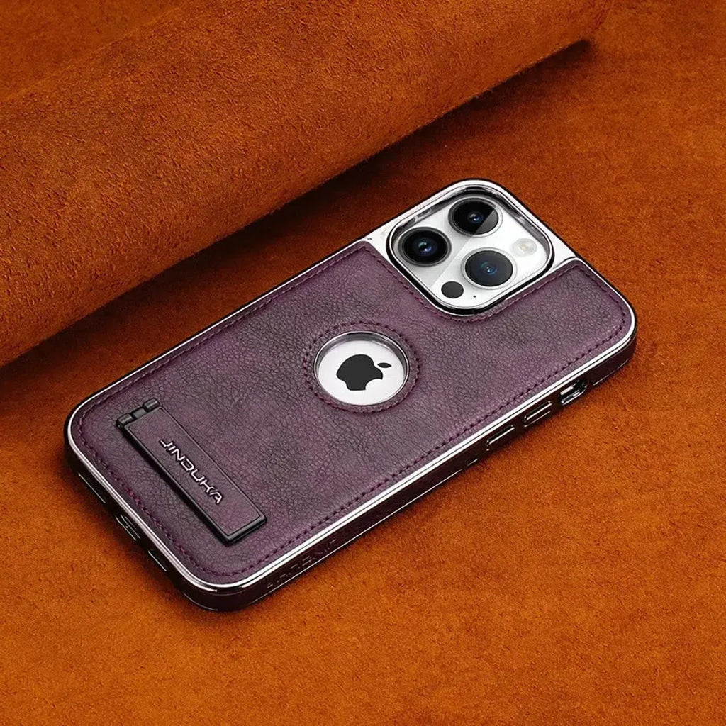 Experience the RIMBMAX® LIAM. A shockproof genuine leather iPhone case featuring a soft protective back and multi-angle stand. Shop official Rimbmax quality.-iPhone 17 Pro Max, Bronze