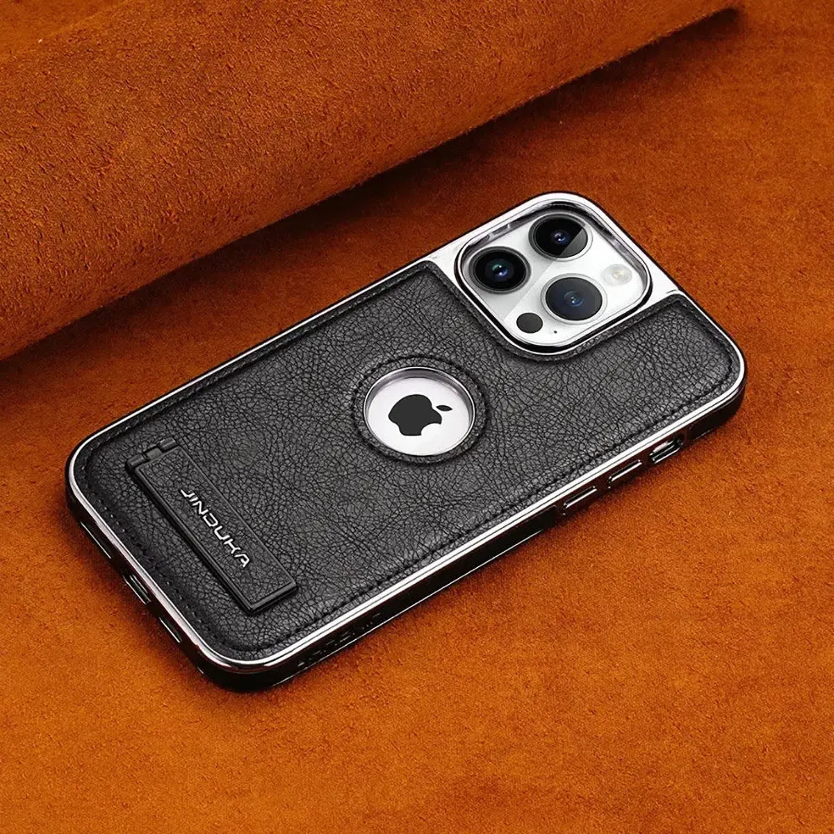 Experience the RIMBMAX® LIAM. A shockproof genuine leather iPhone case featuring a soft protective back and multi-angle stand. Shop official Rimbmax quality.-iPhone 17 Pro Max, Bronze