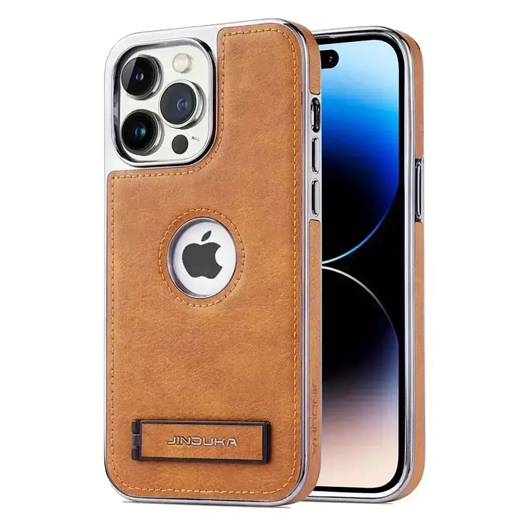 Experience the RIMBMAX® LIAM. A shockproof genuine leather iPhone case featuring a soft protective back and multi-angle stand. Shop official Rimbmax quality.-iPhone 17 Pro Max, Bronze