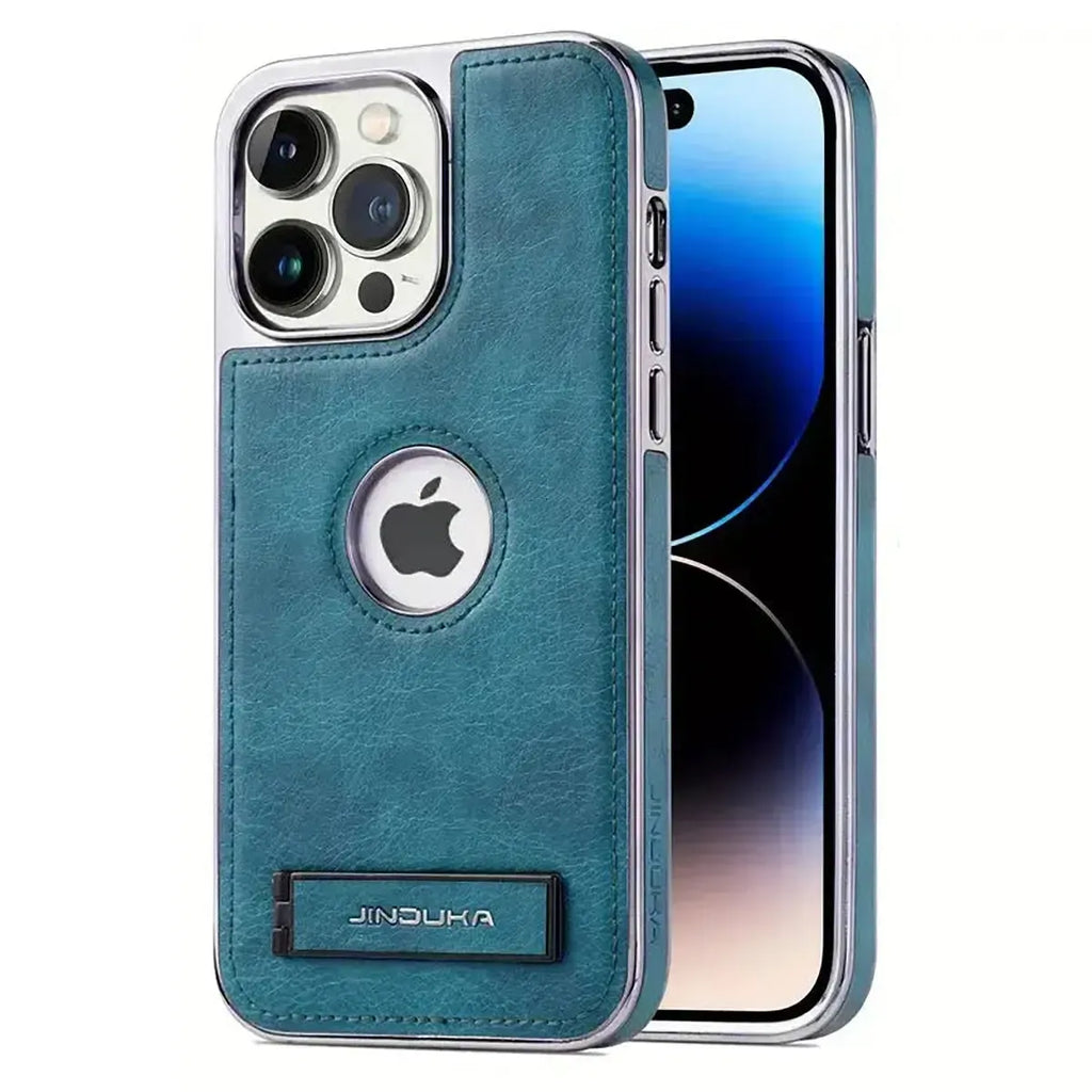 Experience the RIMBMAX® LIAM. A shockproof genuine leather iPhone case featuring a soft protective back and multi-angle stand. Shop official Rimbmax quality.-iPhone 17 Pro Max, Light Blue