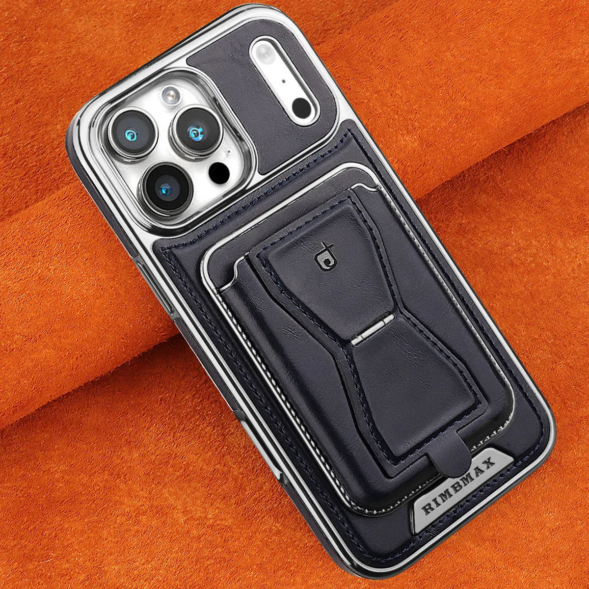 The RIMBMAX® MALCOLM is a classic leather phone case featuring a secure card holder and stable stand. Perfect protection for the modern Rimbmax user.-iPhone 17 Pro Max, Bronze