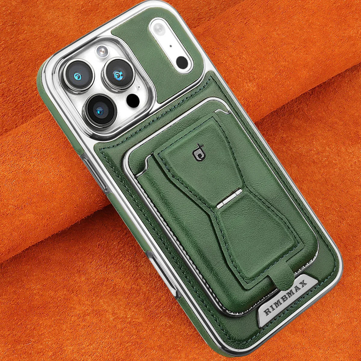 The RIMBMAX® MALCOLM is a classic leather phone case featuring a secure card holder and stable stand. Perfect protection for the modern Rimbmax user.-iPhone 17 Pro Max, Bronze