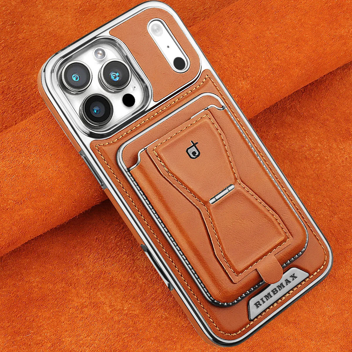 The RIMBMAX® MALCOLM is a classic leather phone case featuring a secure card holder and stable stand. Perfect protection for the modern Rimbmax user.-iPhone 17 Pro Max, Bronze