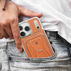 The RIMBMAX® MALCOLM is a classic leather phone case featuring a secure card holder and stable stand. Perfect protection for the modern Rimbmax user.-iPhone 17 Pro Max, Bronze