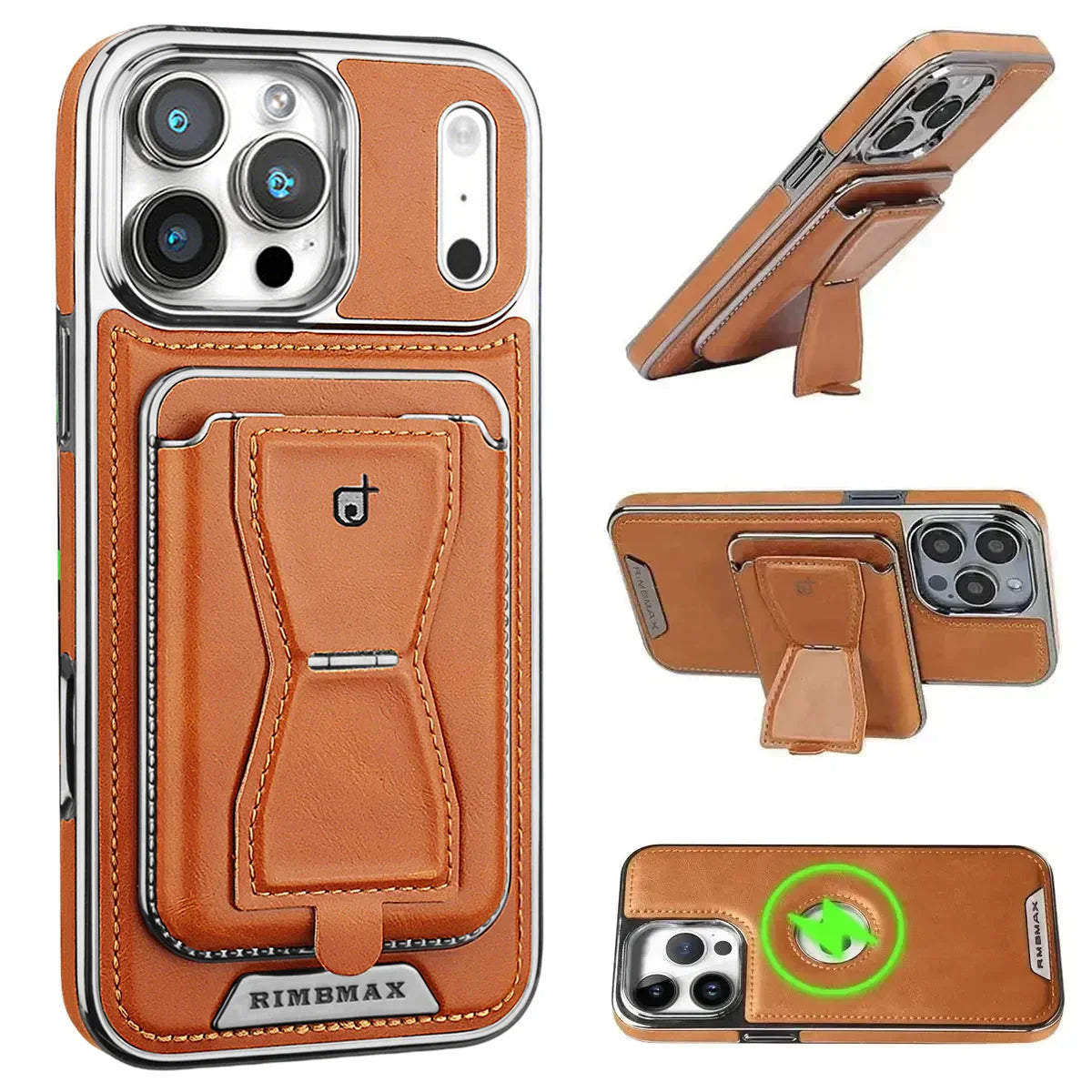 The RIMBMAX® MALCOLM is a classic leather phone case featuring a secure card holder and stable stand. Perfect protection for the modern Rimbmax user.-iPhone 17 Pro Max, Bronze