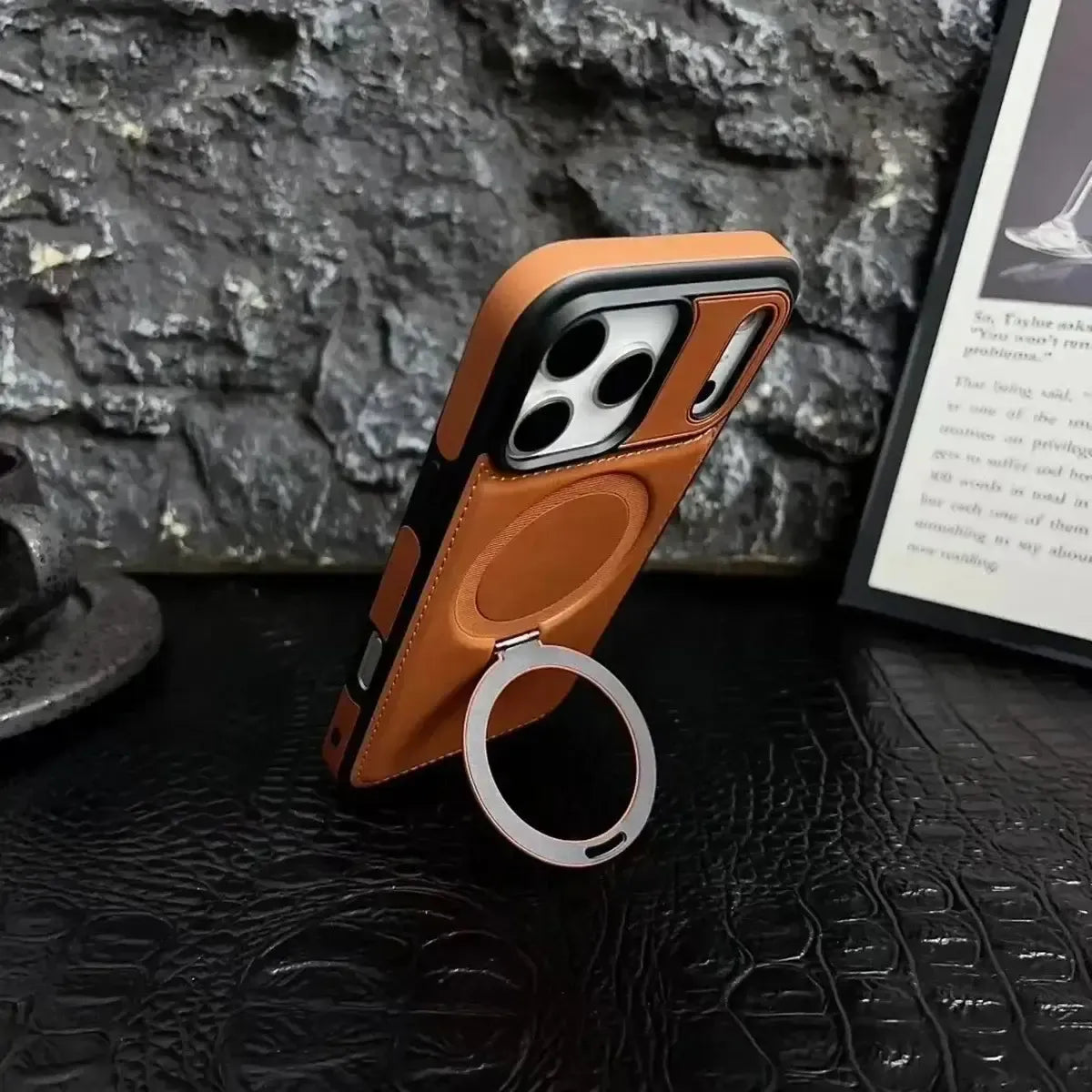 Upgrade to the RIMBMAX® MATEO. This premium leather phone case supports seamless MagSafe charging. Durable, stylish, and 100% authentic Rimbmax-iPhone 17 Pro Max, Bronze