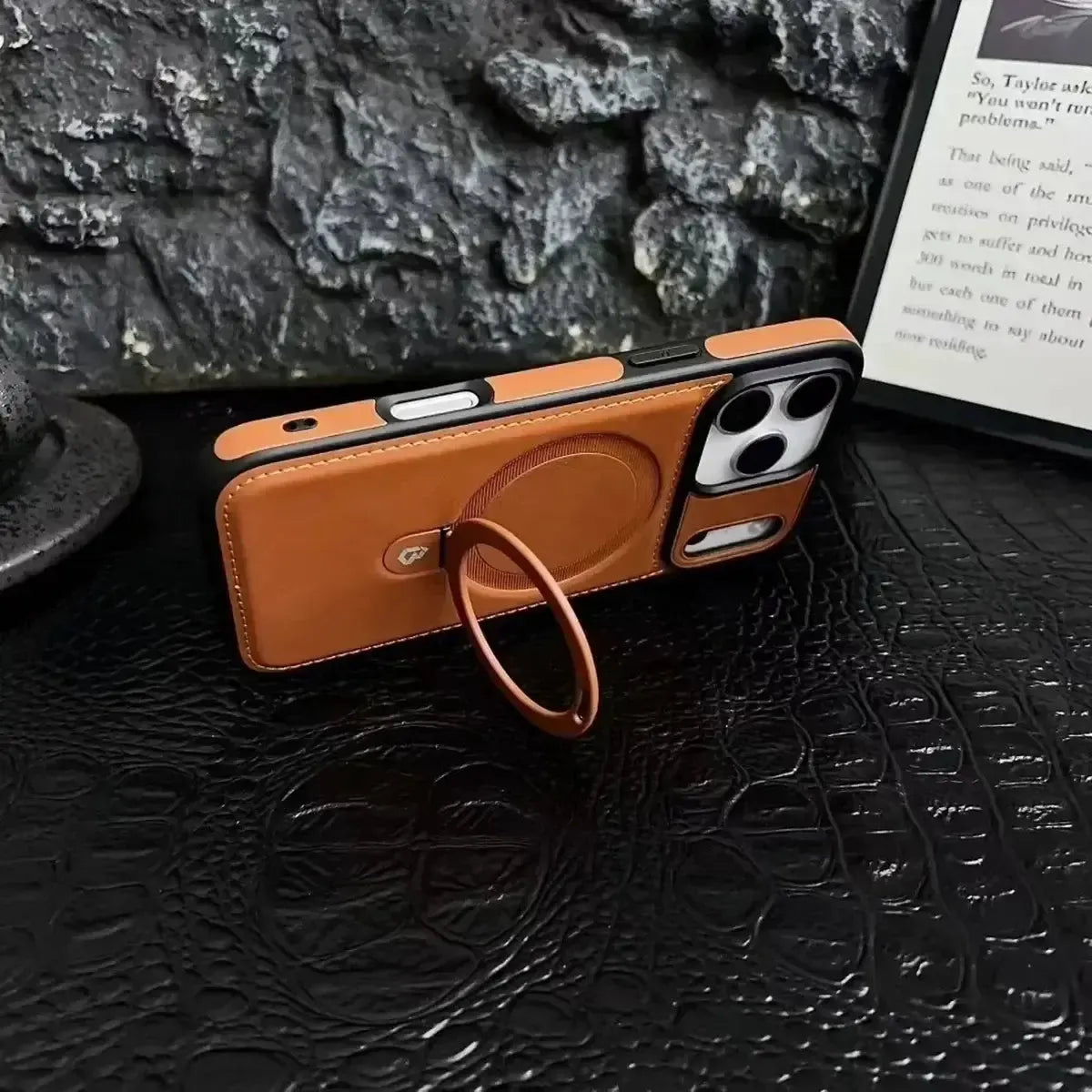 Upgrade to the RIMBMAX® MATEO. This premium leather phone case supports seamless MagSafe charging. Durable, stylish, and 100% authentic Rimbmax-iPhone 17 Pro Max, Bronze