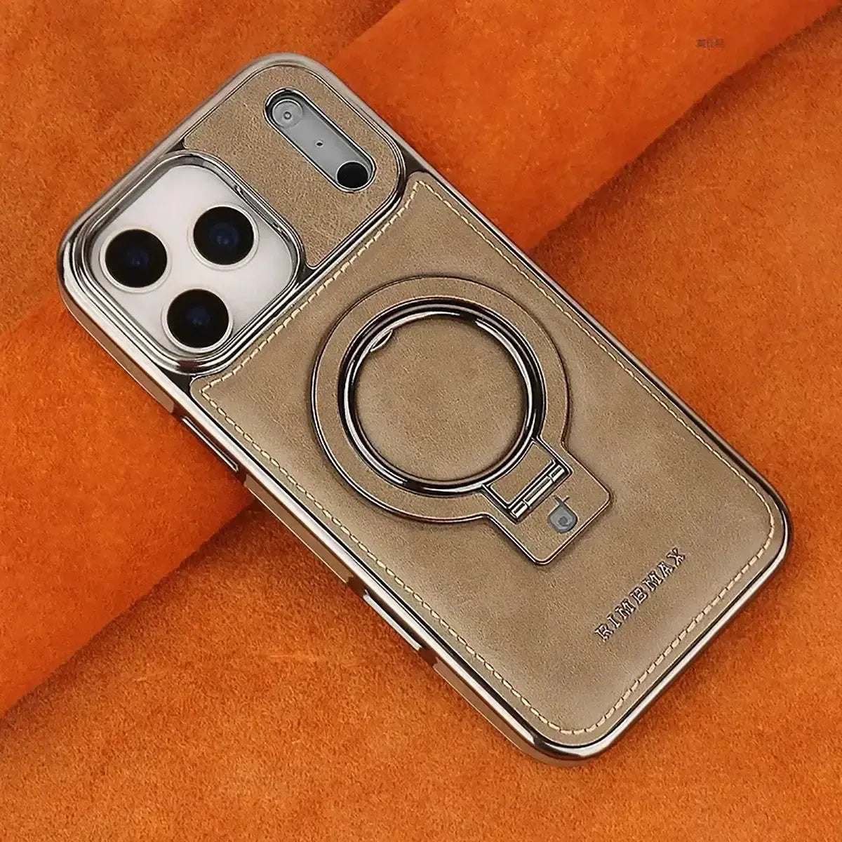 Discover RIMBMAX® PHOEBE. A luxury leather phone case with a hidden magnetic stand for a sleek look. The ultimate Rimbmax accessory for iPhone.-iPhone 17 Pro Max, Beige