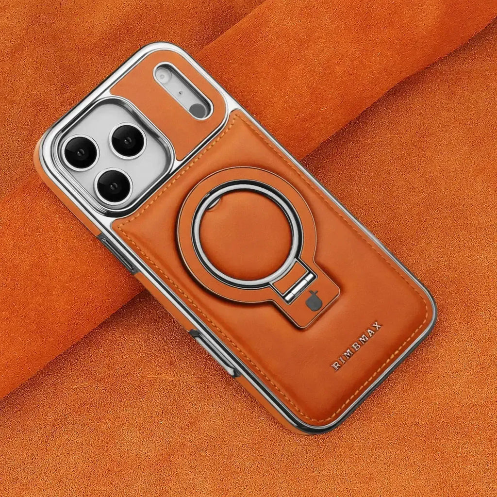 Discover RIMBMAX® PHOEBE. A luxury leather phone case with a hidden magnetic stand for a sleek look. The ultimate Rimbmax accessory for iPhone.-iPhone 17 Pro Max, Bronze