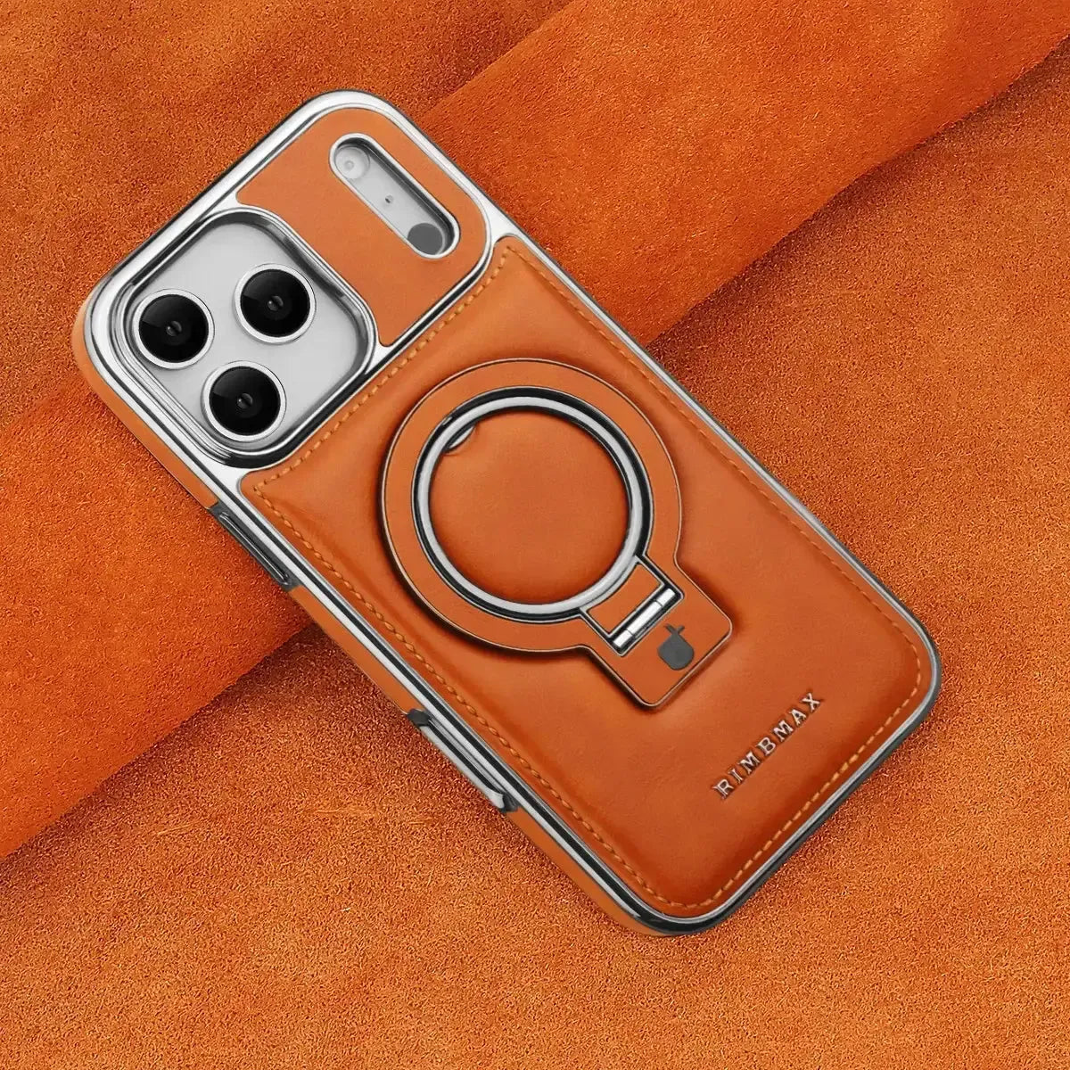 Discover RIMBMAX® PHOEBE. A luxury leather phone case with a hidden magnetic stand for a sleek look. The ultimate Rimbmax accessory for iPhone.-iPhone 17 Pro Max, Bronze