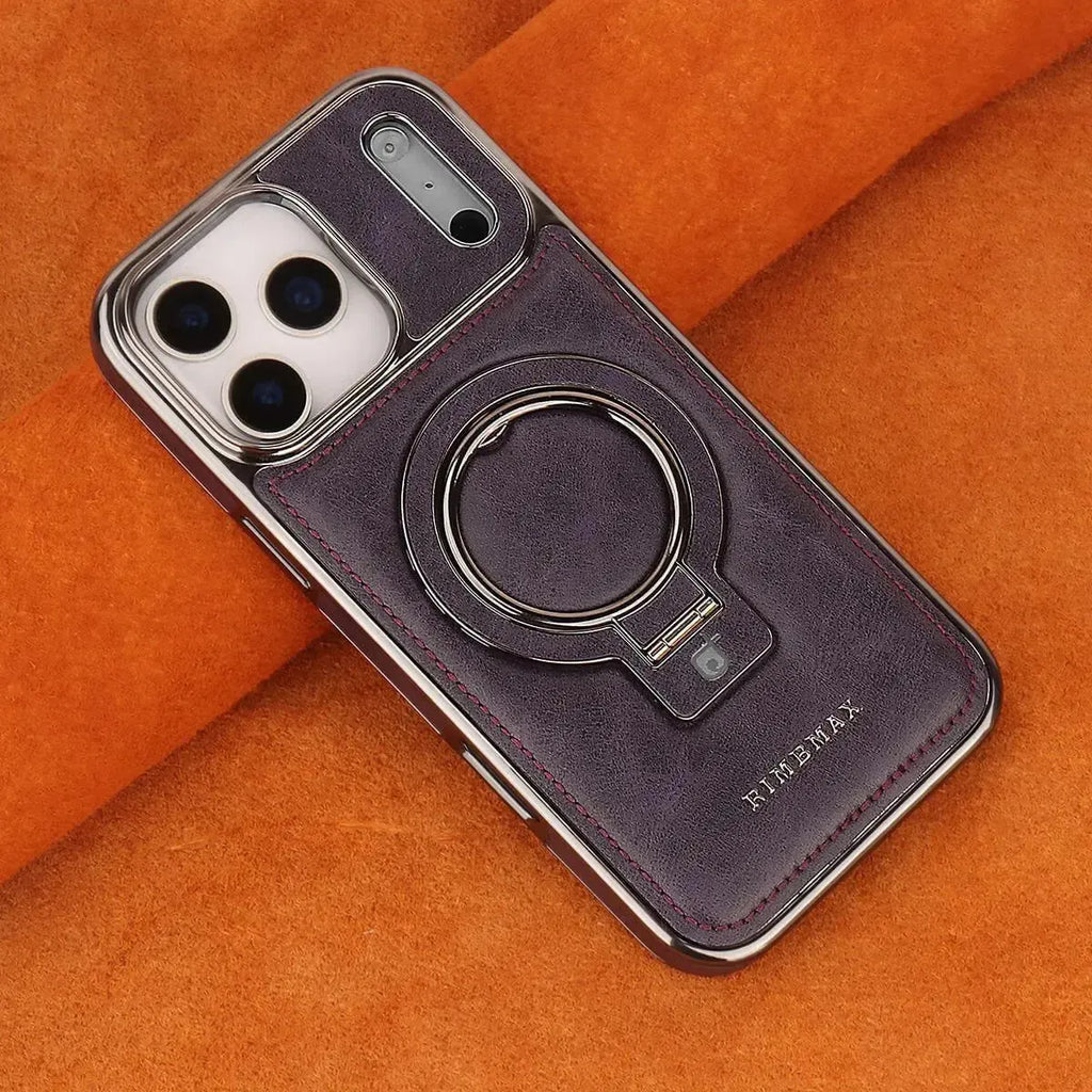 Discover RIMBMAX® PHOEBE. A luxury leather phone case with a hidden magnetic stand for a sleek look. The ultimate Rimbmax accessory for iPhone.-iPhone 17 Pro Max, Purple