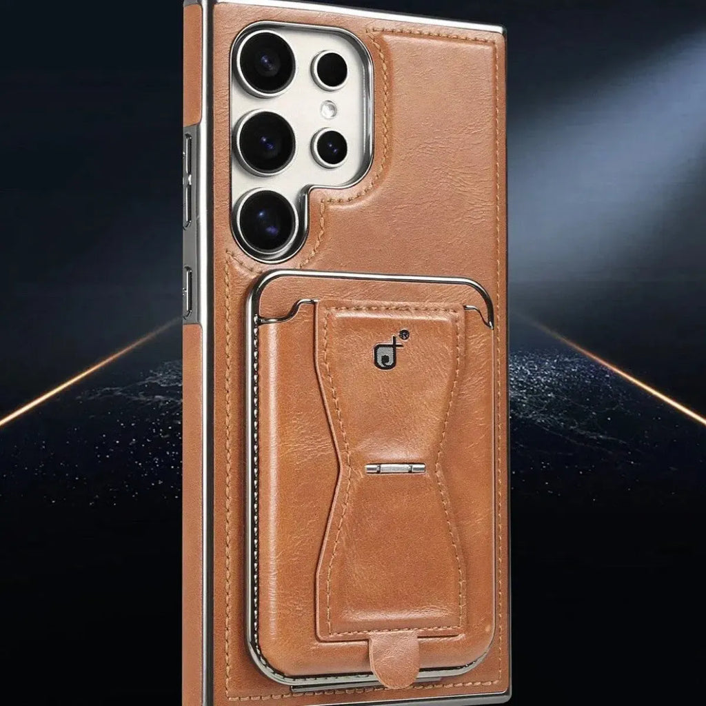 Shop the RIMBMAX® REESE for Samsung. A premium leather wallet case with a card holder and kickstand. Full-frame protection by the original Rimbmax.-Samsung Galaxy S26 Ultra, Bronze
