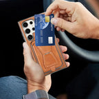 Shop the RIMBMAX® REESE for Samsung. A premium leather wallet case with a card holder and kickstand. Full-frame protection by the original Rimbmax.-Samsung Galaxy S26 Ultra, Bronze