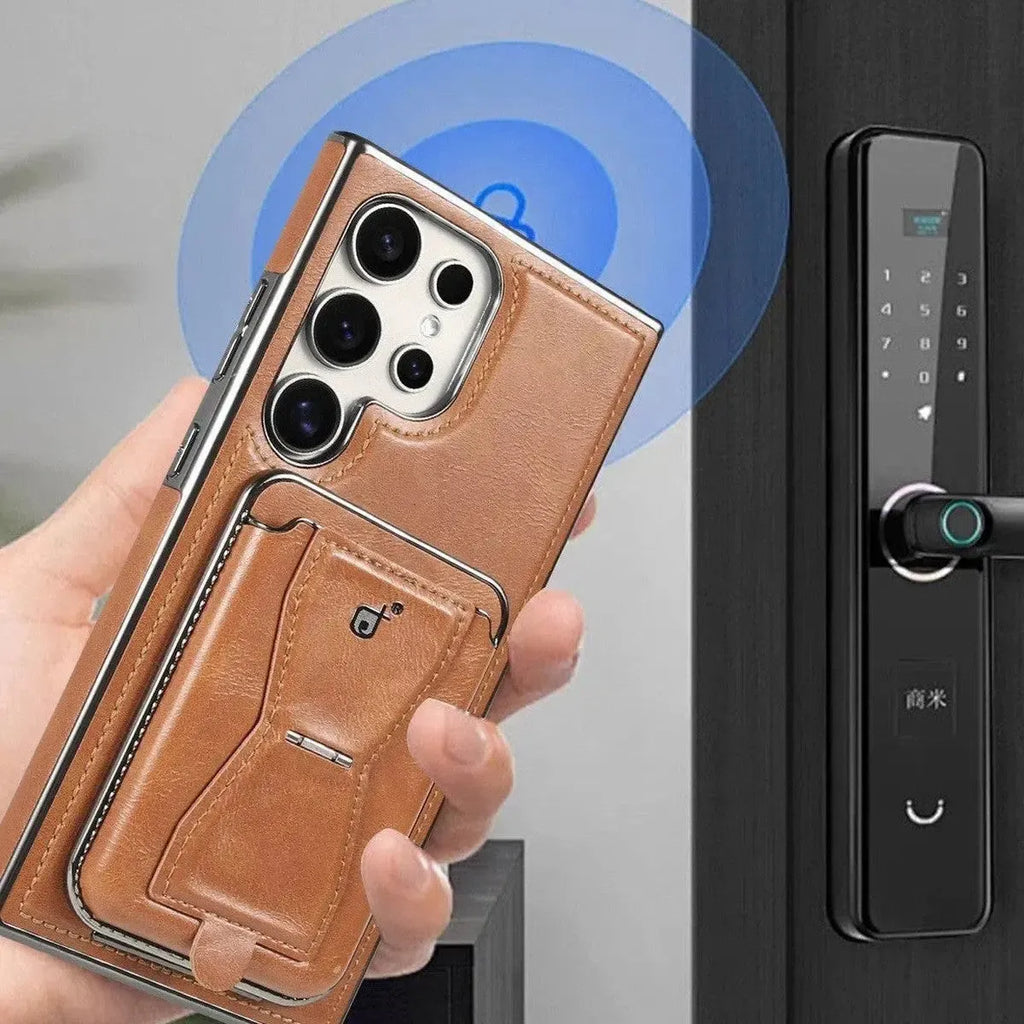 Shop the RIMBMAX® REESE for Samsung. A premium leather wallet case with a card holder and kickstand. Full-frame protection by the original Rimbmax.-Samsung Galaxy S26 Ultra, Bronze