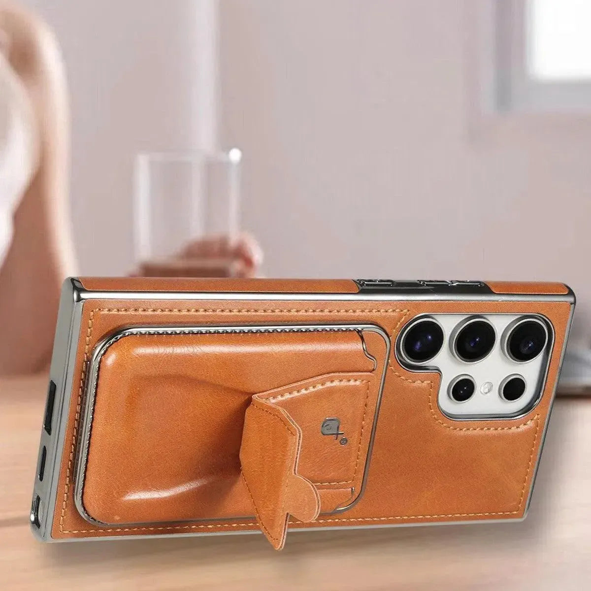 Shop the RIMBMAX® REESE for Samsung. A premium leather wallet case with a card holder and kickstand. Full-frame protection by the original Rimbmax.-Samsung Galaxy S26 Ultra, Bronze