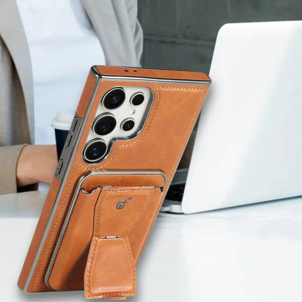Shop the RIMBMAX® REESE for Samsung. A premium leather wallet case with a card holder and kickstand. Full-frame protection by the original Rimbmax.-Samsung Galaxy S26 Ultra, Bronze