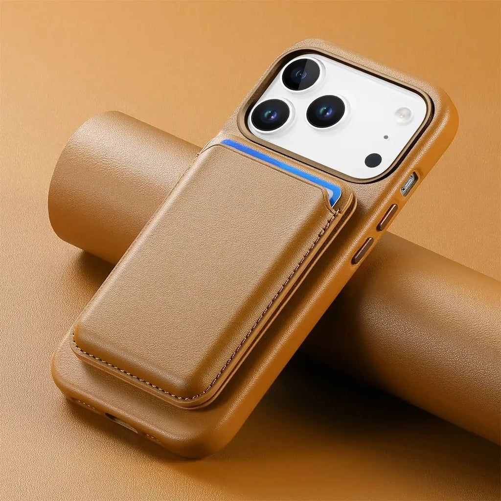 Caseles Full-Grain Leather iPhone Case with Card Holder, MagSafe Ready, Metal Buttons & Camera Bump Frame,Adrian at Caseles-iPhone 17 Pro Max, Black