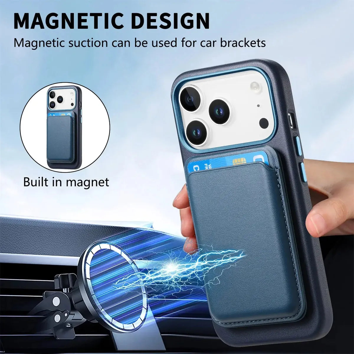 Caseles Full-Grain Leather iPhone Case with Card Holder, MagSafe Ready, Metal Buttons & Camera Bump Frame,Adrian at Caseles-iPhone 17 Pro Max, Black