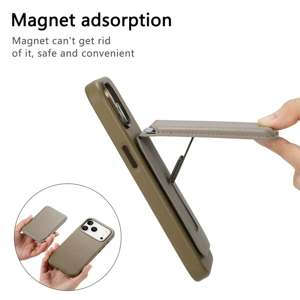 Caseles Full-Grain Leather iPhone Case with Card Holder, MagSafe Ready, Metal Buttons & Camera Bump Frame,Adrian at Caseles-iPhone 17 Pro Max, Black