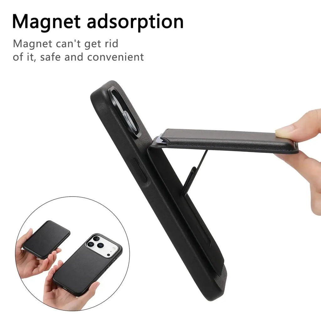 Caseles Full-Grain Leather iPhone Case with Card Holder, MagSafe Ready, Metal Buttons & Camera Bump Frame,Adrian at Caseles-iPhone 17 Pro Max, Black