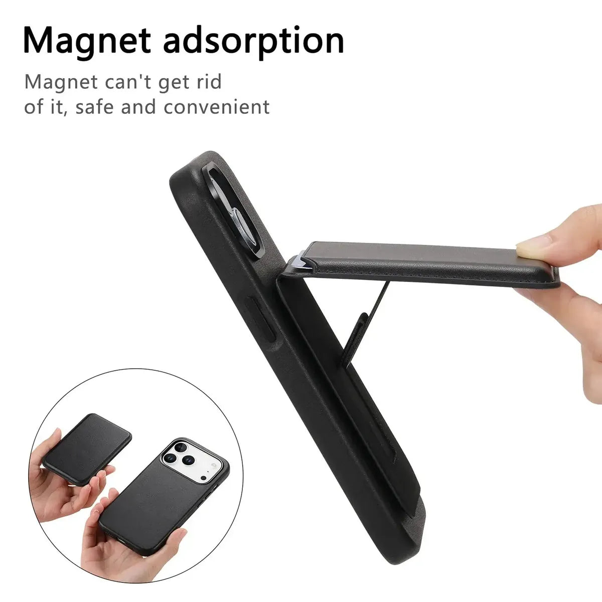 Caseles Full-Grain Leather iPhone Case with Card Holder, MagSafe Ready, Metal Buttons & Camera Bump Frame,Adrian at Caseles-iPhone 17 Pro Max, Black