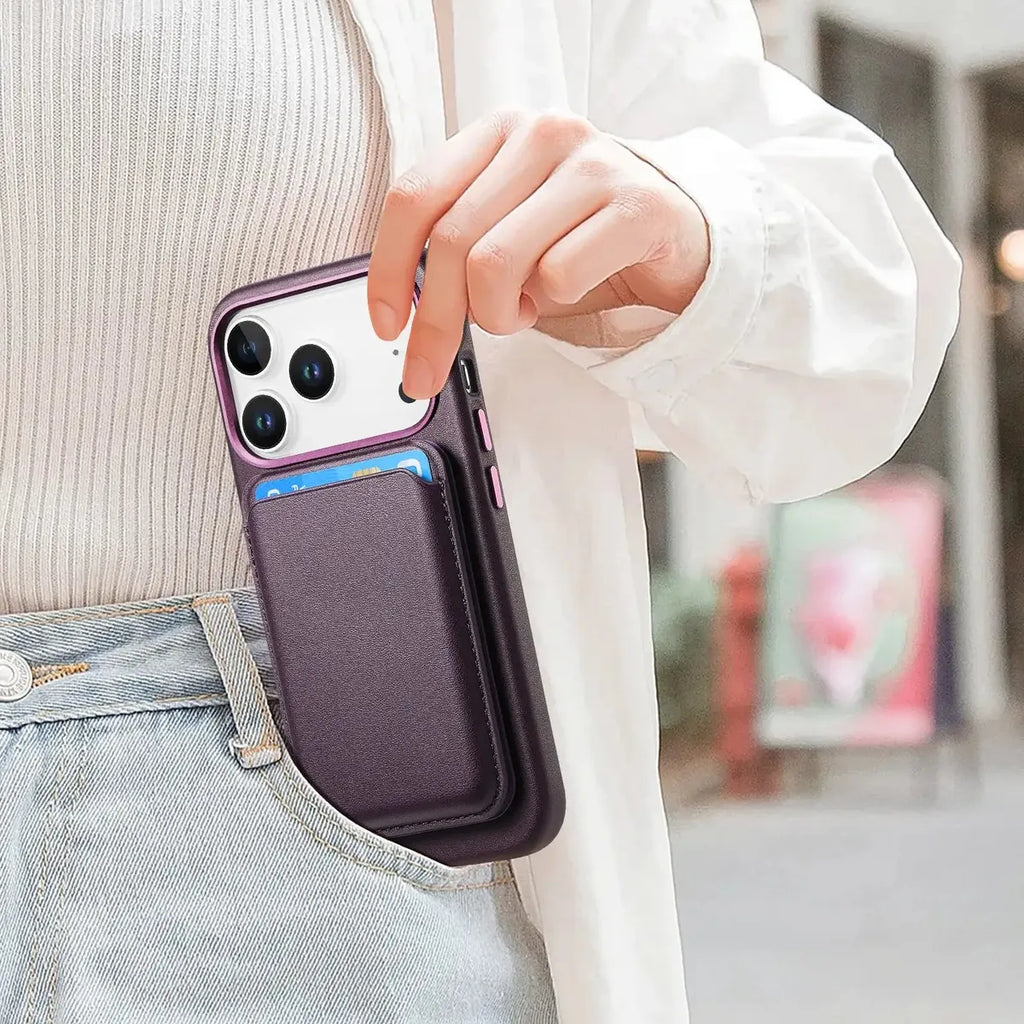 Caseles Full-Grain Leather iPhone Case with Card Holder, MagSafe Ready, Metal Buttons & Camera Bump Frame,Adrian at Caseles-iPhone 17 Pro Max, Black