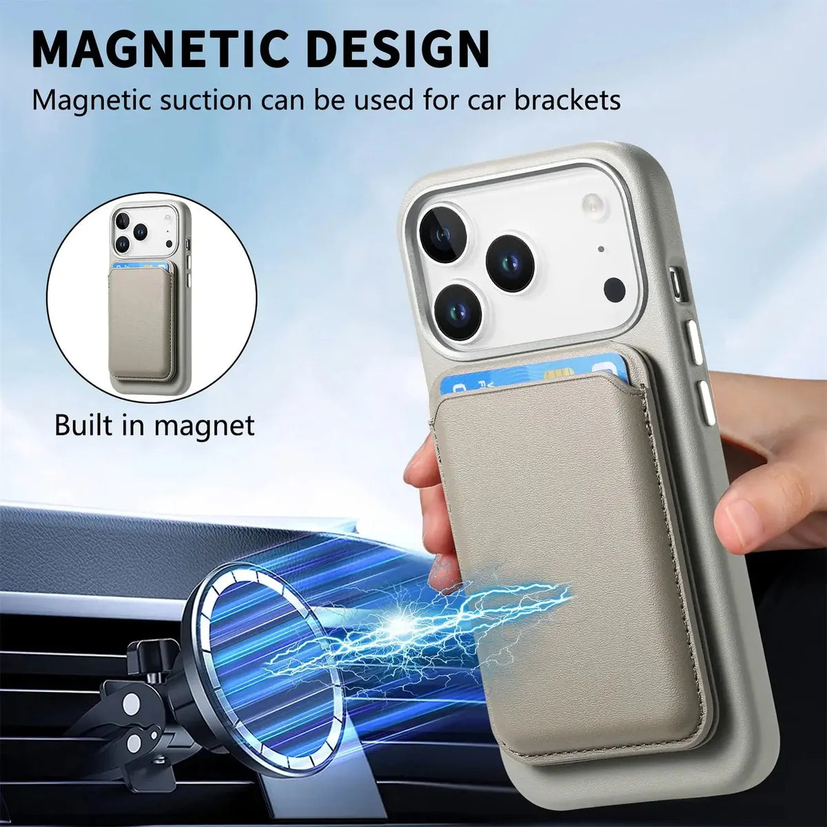 Caseles Full-Grain Leather iPhone Case with Card Holder, MagSafe Ready, Metal Buttons & Camera Bump Frame,Adrian at Caseles-iPhone 17 Pro Max, Black