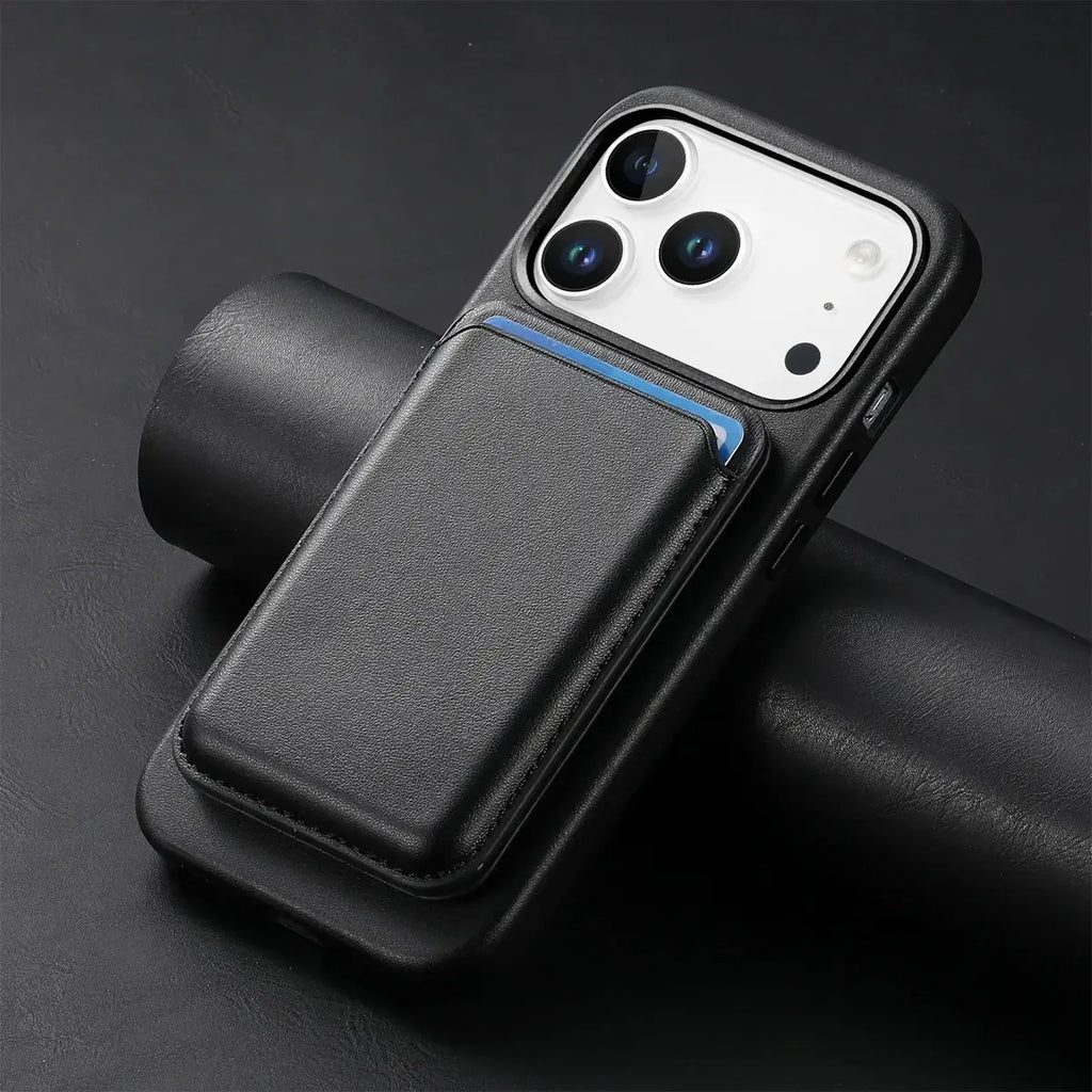 Caseles Full-Grain Leather iPhone Case with Card Holder, MagSafe Ready, Metal Buttons & Camera Bump Frame,Adrian at Caseles-iPhone 17 Pro Max, Black