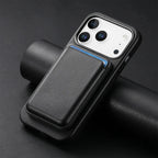 Caseles Full-Grain Leather iPhone Case with Card Holder, MagSafe Ready, Metal Buttons & Camera Bump Frame,Adrian at Caseles-iPhone 17 Pro Max, Black