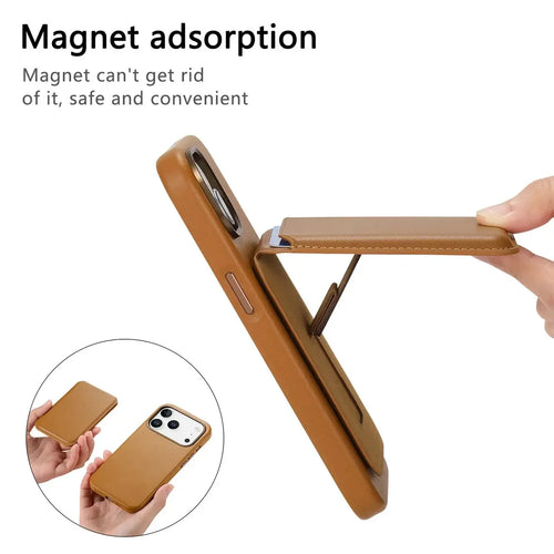 Caseles Full-Grain Leather iPhone Case with Card Holder, MagSafe Ready, Metal Buttons & Camera Bump Frame,Adrian at Caseles-iPhone 17 Pro Max, Black