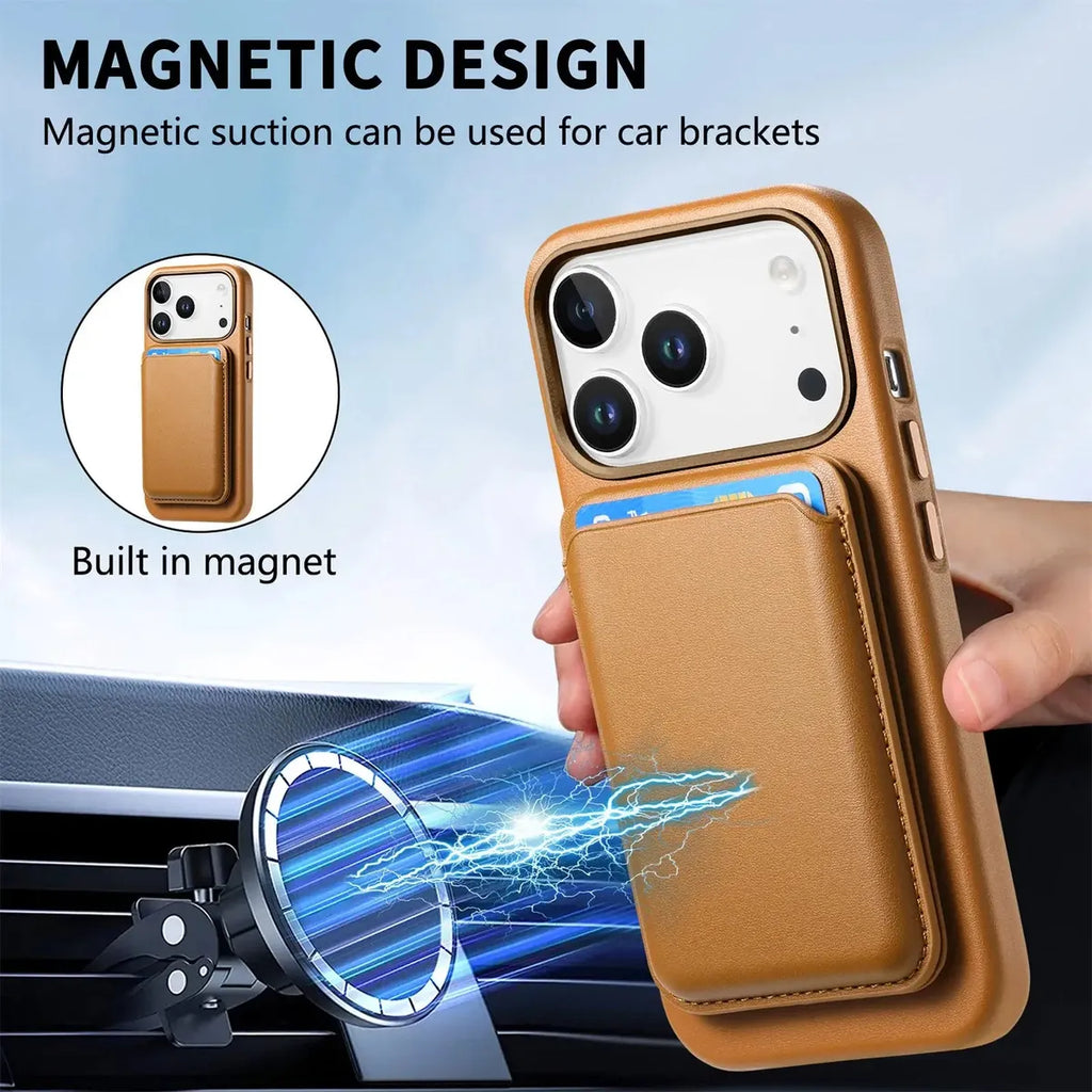 Caseles Full-Grain Leather iPhone Case with Card Holder, MagSafe Ready, Metal Buttons & Camera Bump Frame,Adrian at Caseles-iPhone 17 Pro Max, Black