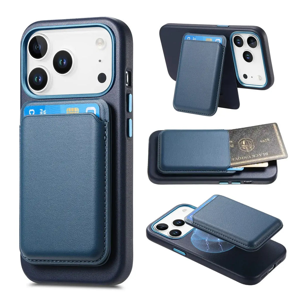 Caseles Full-Grain Leather iPhone Case with Card Holder, MagSafe Ready, Metal Buttons & Camera Bump Frame,Adrian at Caseles-iPhone 17 Pro Max, Blue