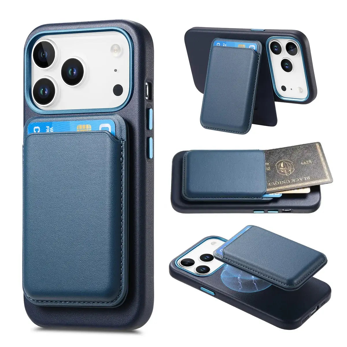 Caseles Full-Grain Leather iPhone Case with Card Holder, MagSafe Ready, Metal Buttons & Camera Bump Frame,Adrian at Caseles-iPhone 17 Pro Max, Blue