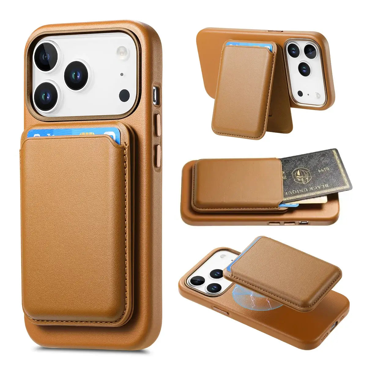BUTAIGA For IPhone 17 Pro Max Case Leather | IPhone 17 Pro Max Leather Case With Stand | Compatible With MagSafe With Magnetic Ring Grip Holder